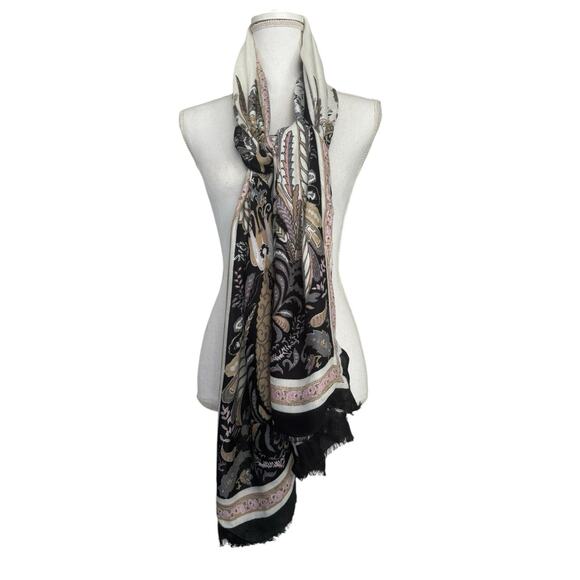 NWT INC Scarf Wrap $36 Pink Black Tan Paisley GIFT Versatile Lovely #MQ21 - Picture 1 of 14